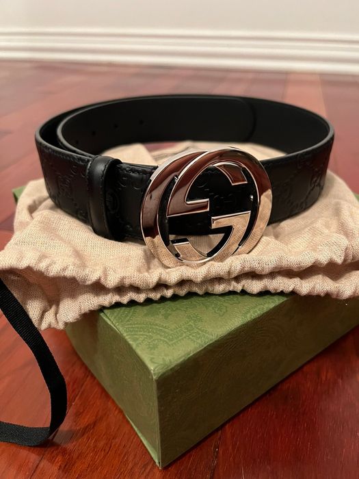 Gucci Interlocking GG Signature Leather Belt - Size 32