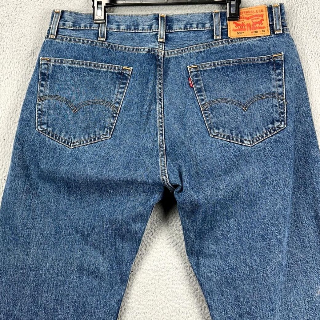 Levi's Levi's 505 Straight Jeans Men 38X32 Blue Red Tab Regular Fit 5 Pocket Denim Pants Size US 38 / EU 54 - 3 Thumbnail