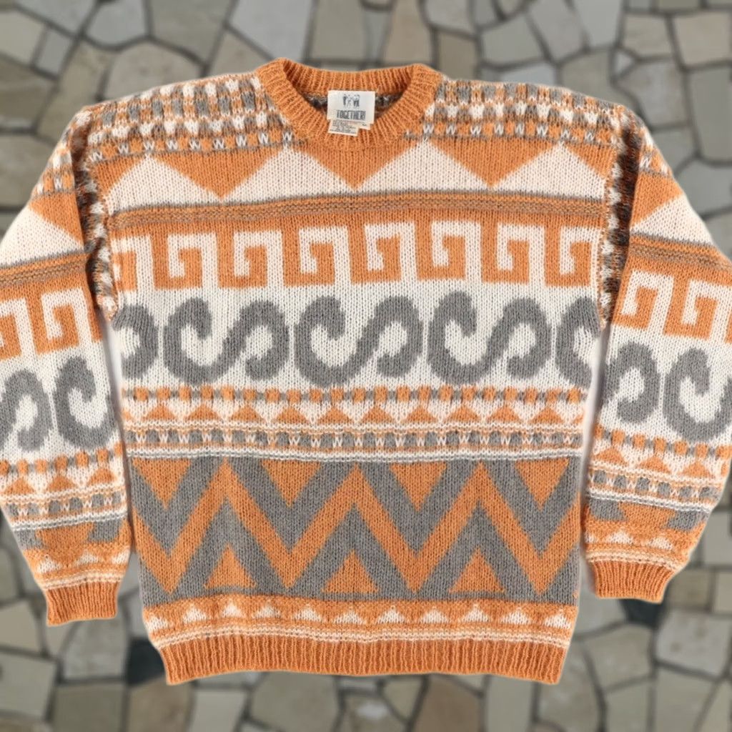 Vintage VTG Together! Knit Crewneck Striped Long Sleeve Sweater Orange Men's M Size US M / EU 48-50 / 2 - 1 Thumbnail