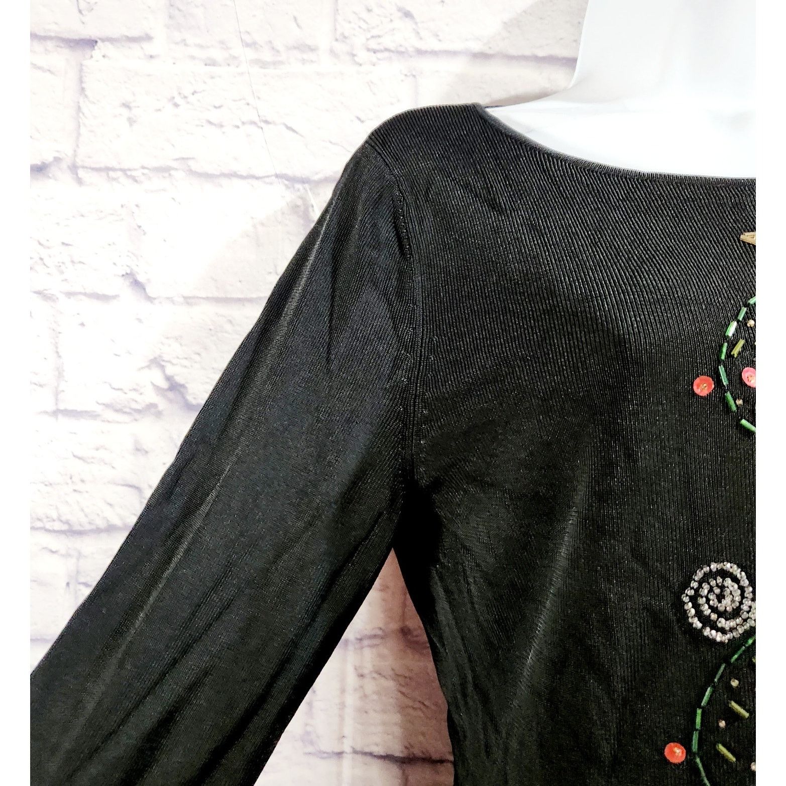Other Sweaterworks Black Beaded Front Ribbed Top Medium Size M / US 6-8 / IT 42-44 - 2 Thumbnail