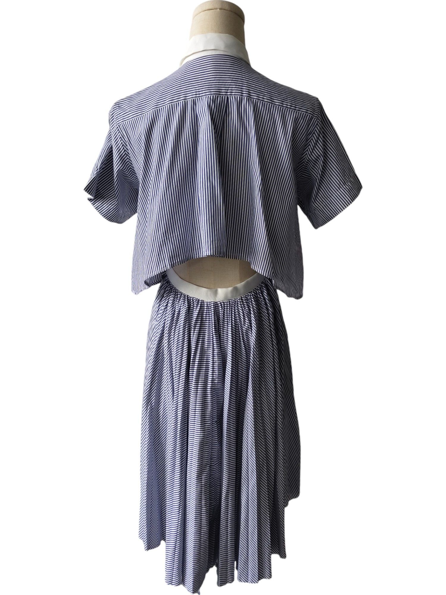 Sacai Blue Striped Shirt Dress With Open Back Size S / US 4 / IT 40 - 2 Thumbnail