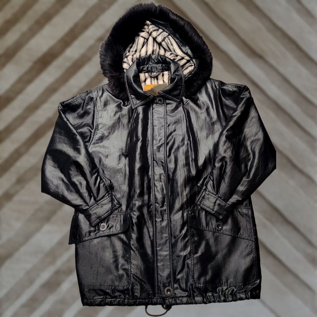 Vintage VTG J.G. HOOK Women 4 Fox Fur Trim Black Full Zip Lined Removable Hooded Jacket Size L / US 10 / IT 46 - 1 Thumbnail