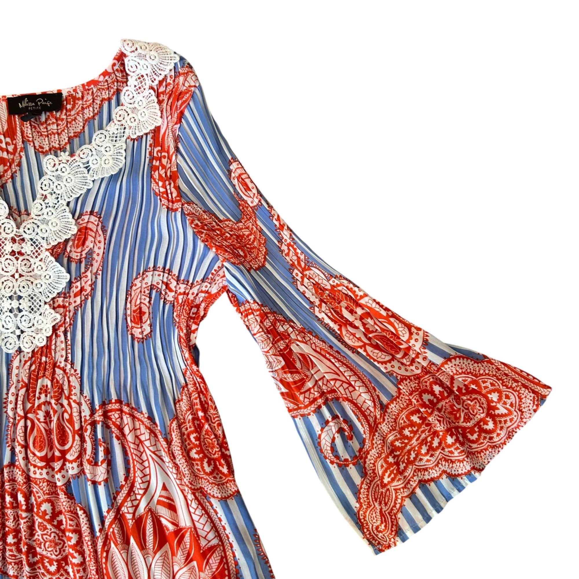 Other Melissa Paige Petite Boho Accordion Pleated Paisley Striped Size M / US 6-8 / IT 42-44 - 5 Thumbnail
