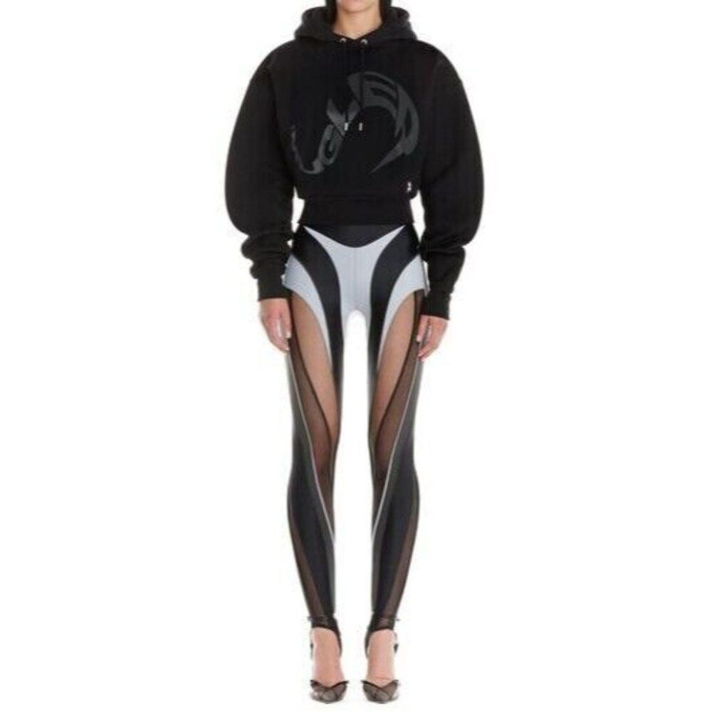 Mugler Mugler Logo Print Cropped Hoodie Size L Unisex Black Size L / US 10 / IT 46 - 1 Thumbnail