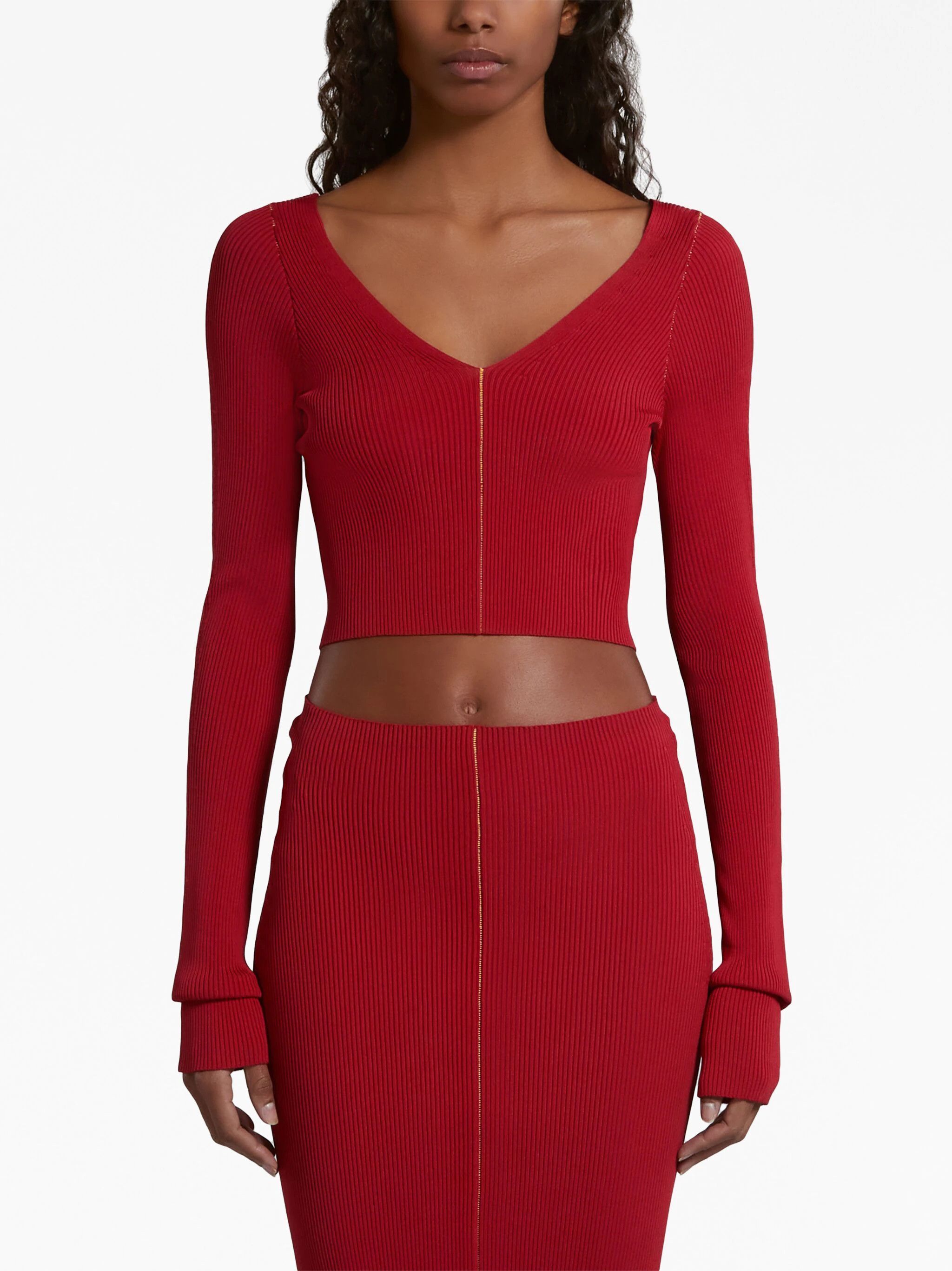 Marni o1w1db10824 Ribbed V-neck Sweater in Red Size L / US 10 / IT 46 - 3 Thumbnail
