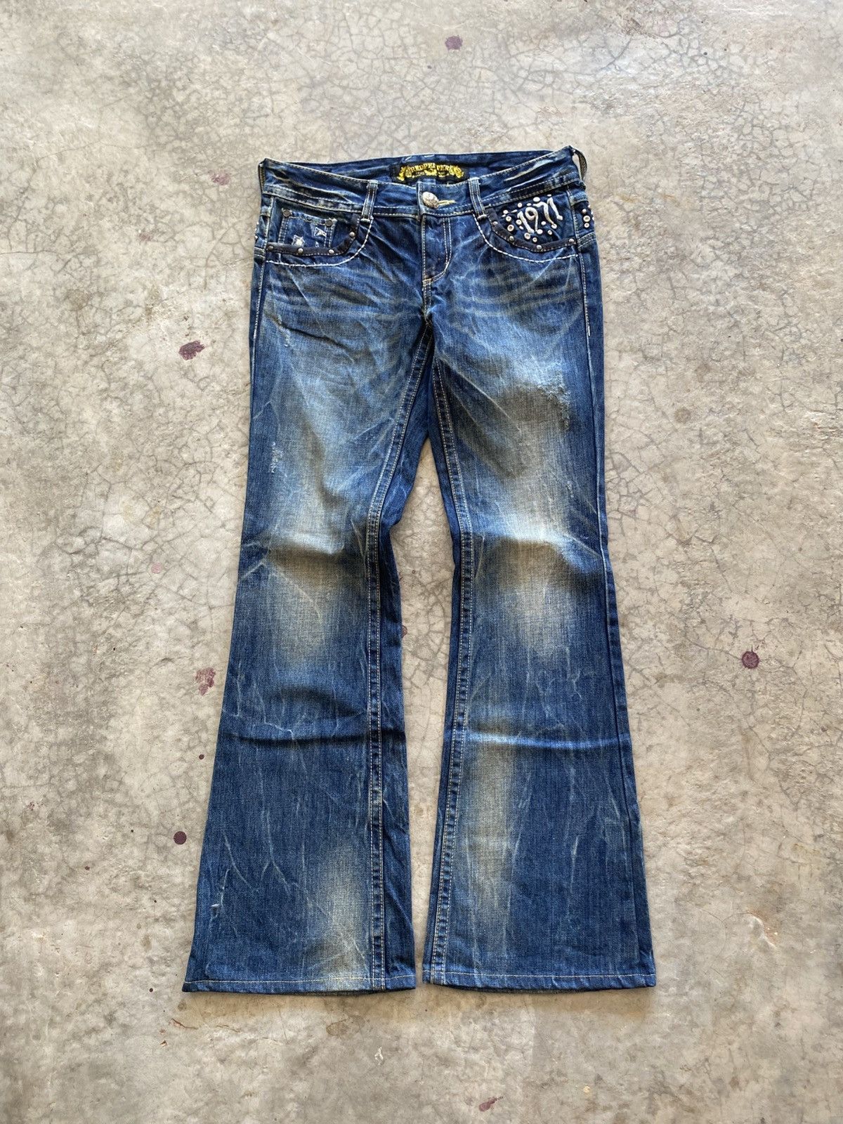 20471120 FLARE RED PEPPER JEANS ED HARDY STYLE EMBROIDERED JAPANESE Size US 31 - 3 Thumbnail
