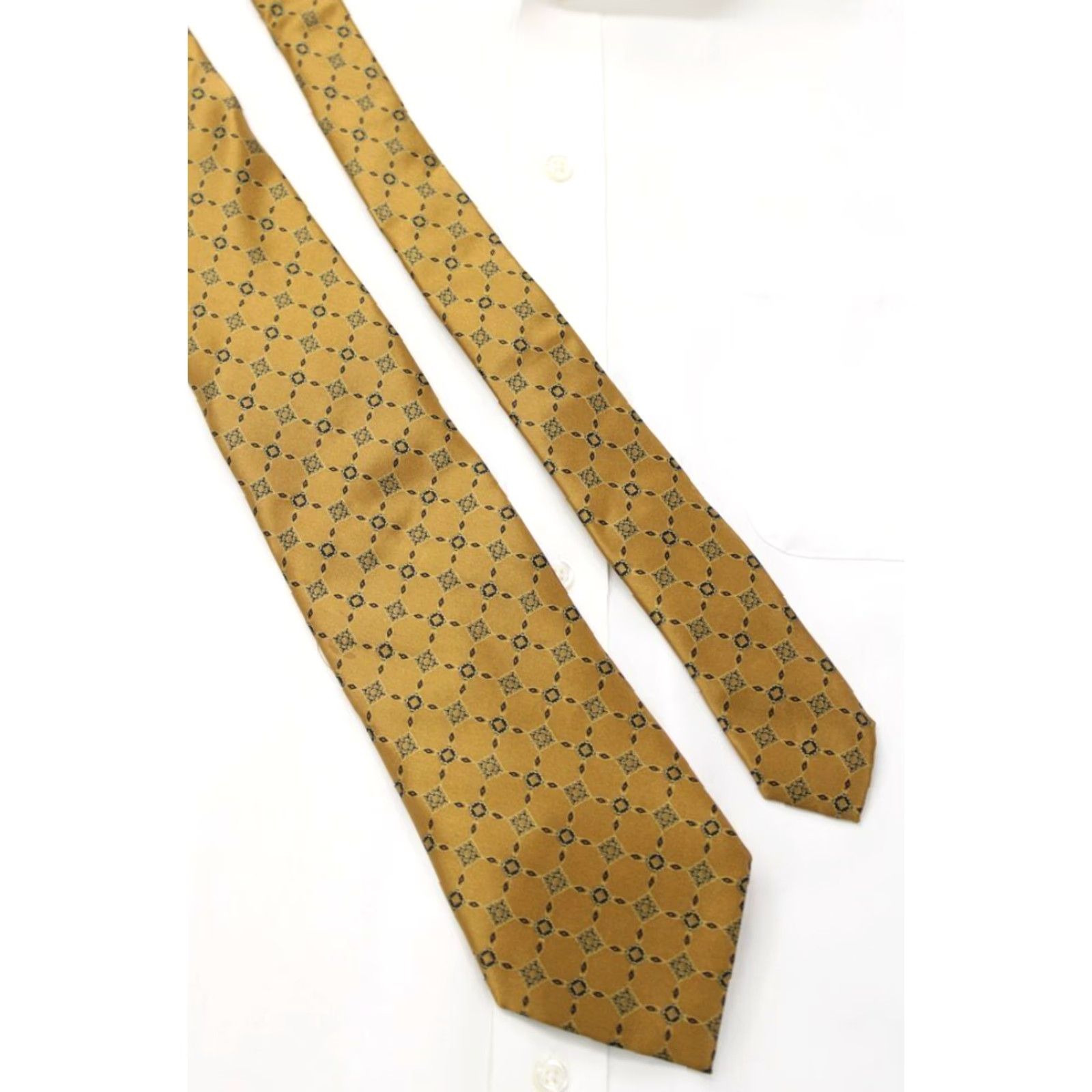 Vintage VINTAGE Dolcepunta 7-Fold Necktie Mens Gold 100% Silk Geometric Luxury Italy Classic 60" Long 4" Wide Mens Gold Geometric Silk Tie Size ONE SIZE - 2 Thumbnail