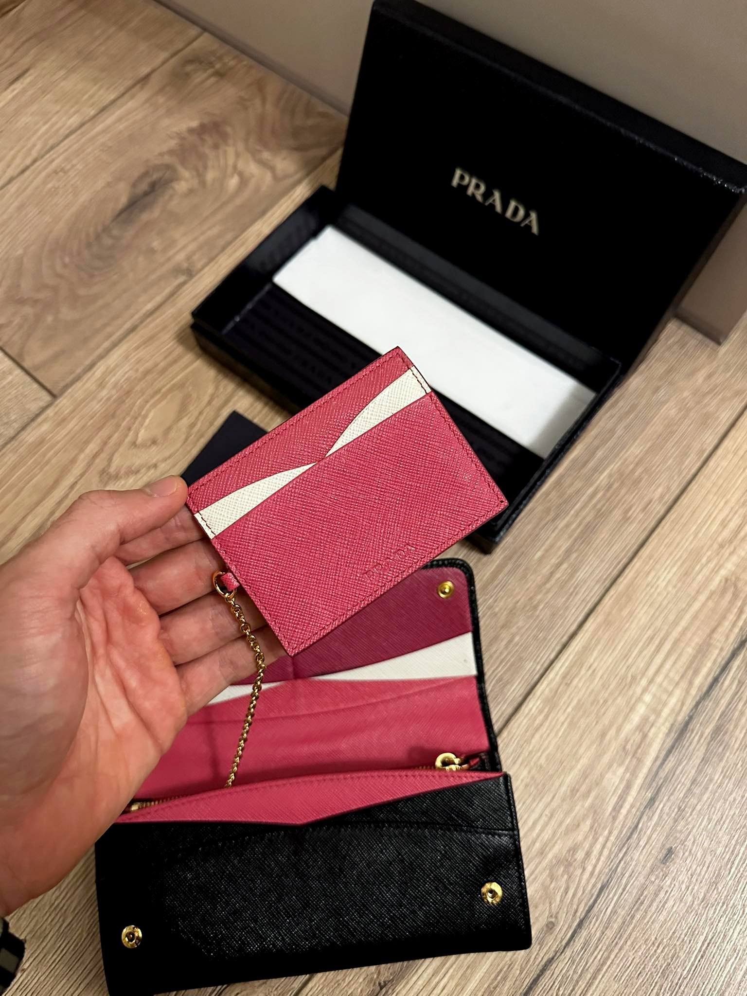 PRADA Long Wallet Zipper Logo Cammeo Ribbon 1ML506 Saffiano Leather Pink  Beige