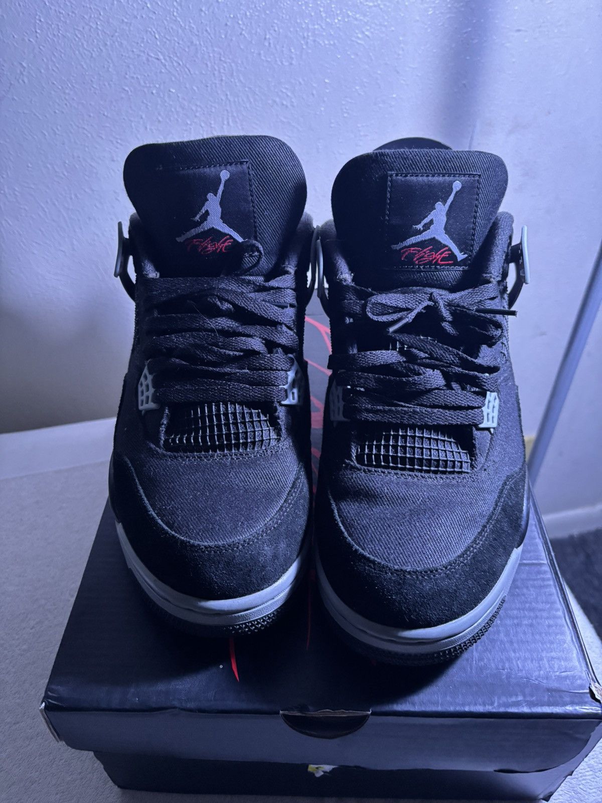 Jordan Brand × Nike Nike Air Jordan 4 Black Canvas White Grey Size US 12 / EU 45 - 1 Thumbnail