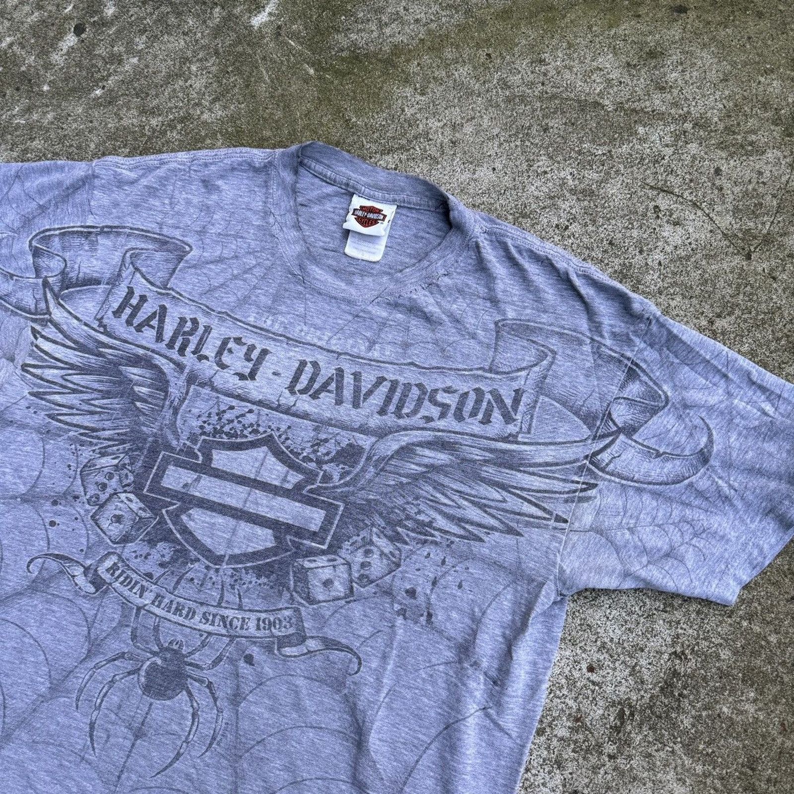 Harley Davidson Vintage Harley Davidson Thrashed Faded Spiderweb Tee Seoul Size US L / EU 52-54 / 3 - 12 Thumbnail