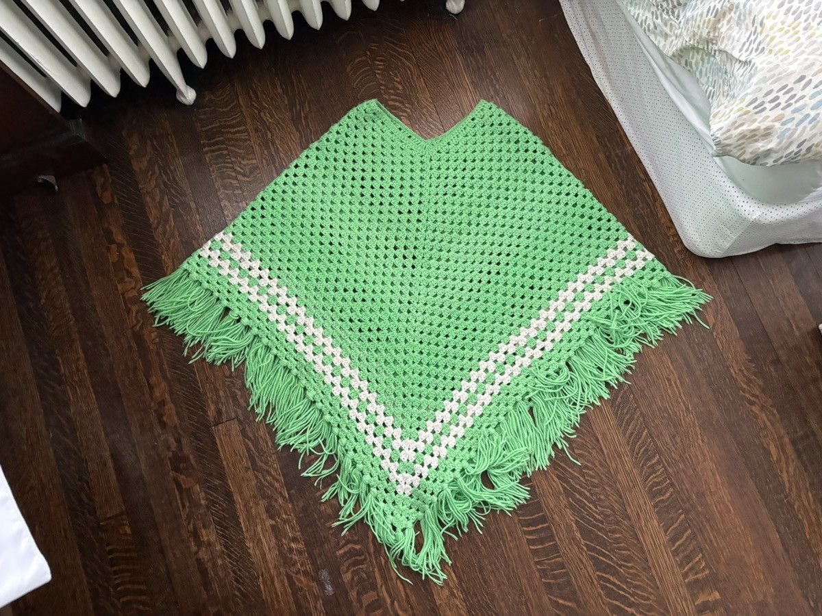 Vintage Vintage Crochet Knit Cape Shawl 1980s Handmade Sweater Green Size US M / EU 48-50 / 2 - 5 Thumbnail
