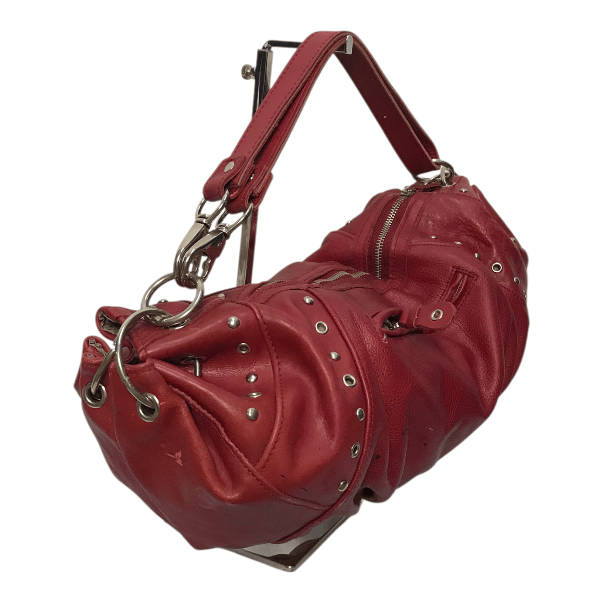 Leather Luca Studded Red Leather Sling/Hand Bag Size ONE SIZE - 4 Thumbnail