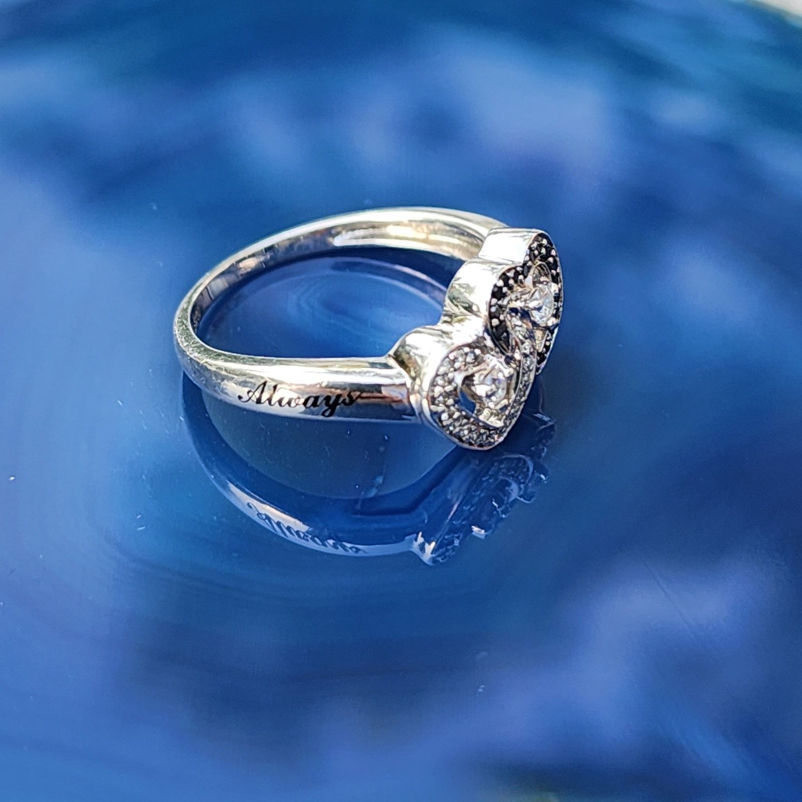 Designer Sterling Silver Contrast Faux Diamond Heart Promise Ring Size ONE SIZE - 5 Thumbnail