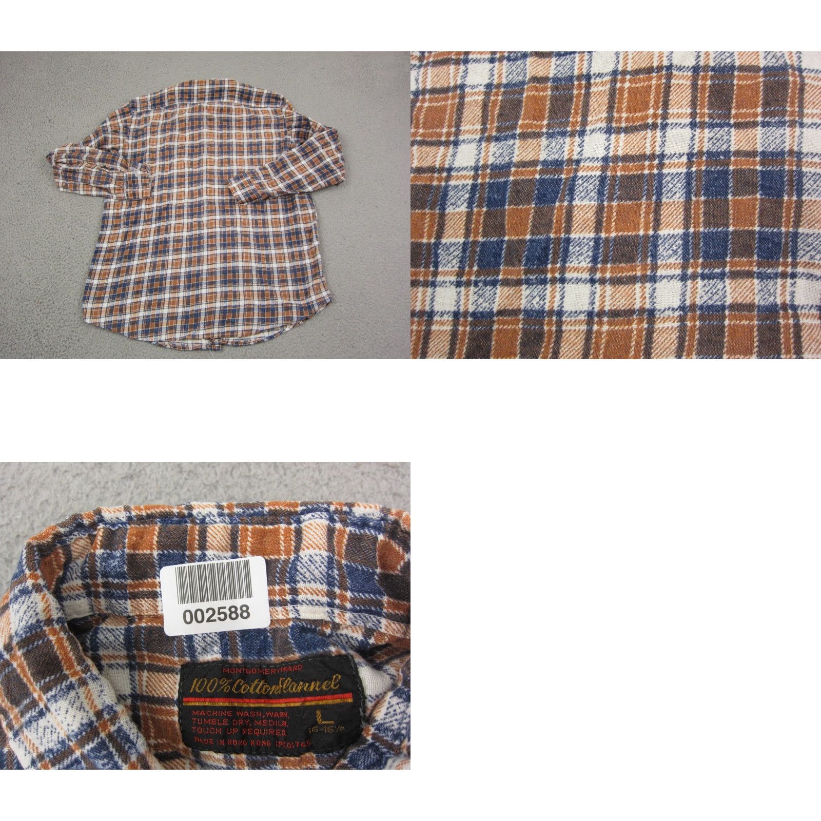 Vintage VINTAGE Montgomery Ward Shirt Mens Large Orange Blue Plaid Flannel 60s 70s Size US L / EU 52-54 / 3 - 9 Thumbnail