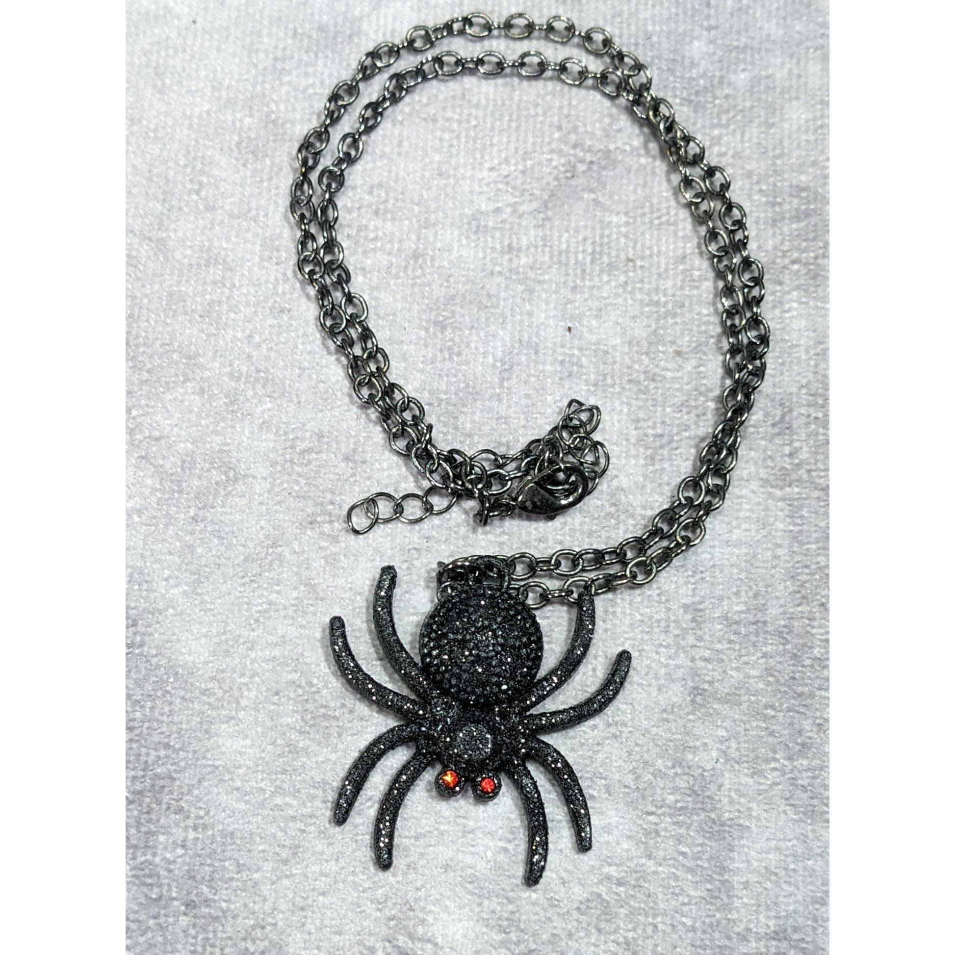 Other Gothic Halloween Black Glitter Spider Necklace Size ONE SIZE - 4 Thumbnail