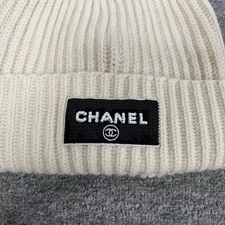 Chanel Chanel Beige letter logo sequins cashmere cold hat 2504-Ne Size ONE SIZE - 2 Thumbnail