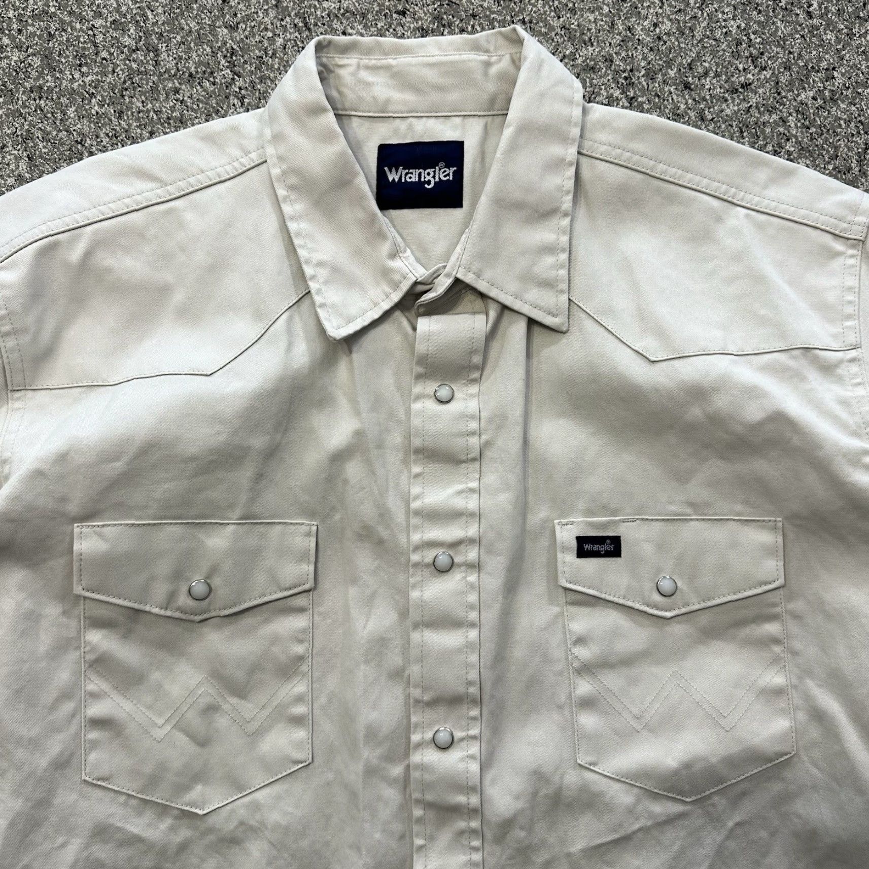 Wrangler Wrangler Cowboy Cut Western Shirt Pearl Snap Mens 2XL Ivory Twill Cotton Button-Up Size US XXL / EU 58 / 5 - 3 Thumbnail