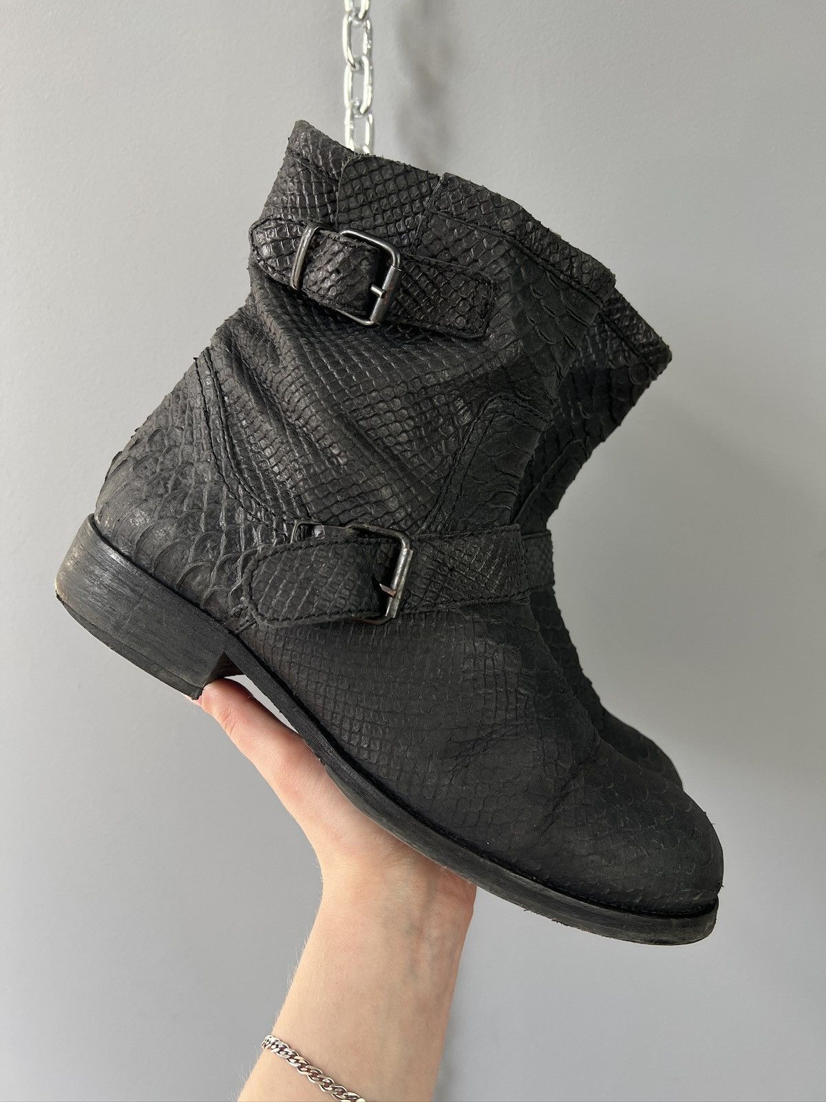 Hedi Slimane Avant garde snake leather y2k gothic artisan boots Size US 8 / EU 41 - 2 Thumbnail