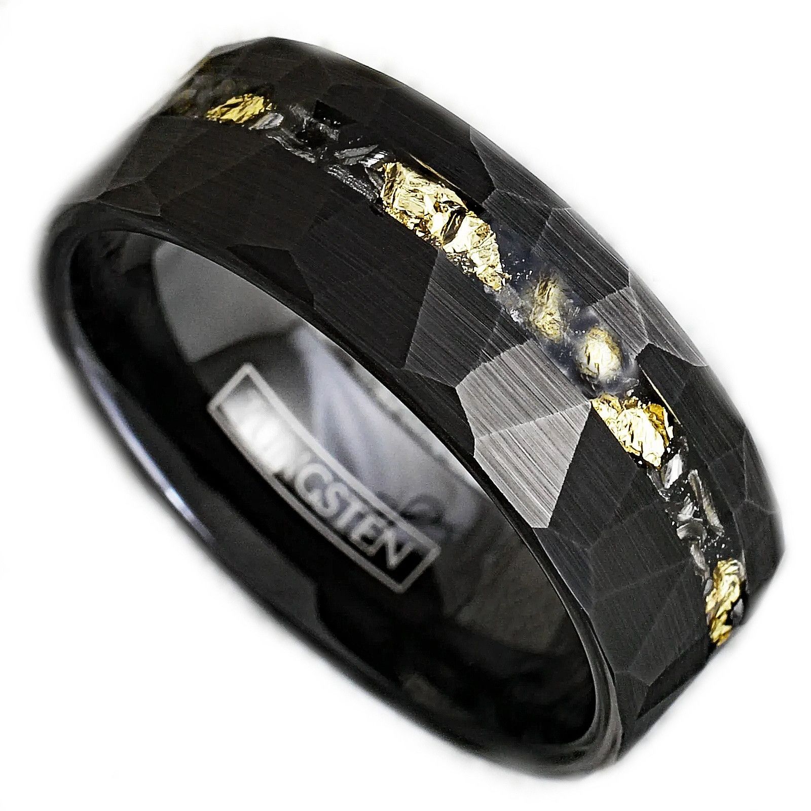 Other Tungsten Band Gold Foil & Meteorite Faceted Wedding Ring Size ONE SIZE - 2 Thumbnail