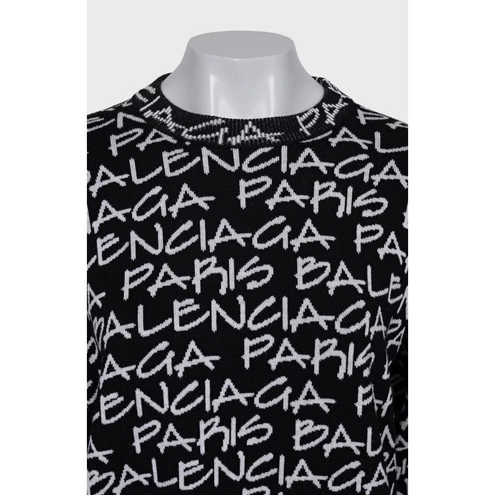 Balenciaga Balenciaga Black Oversize Logo Print Wool Sweater sz.S Size S / US 4 / IT 40 - 4 Thumbnail