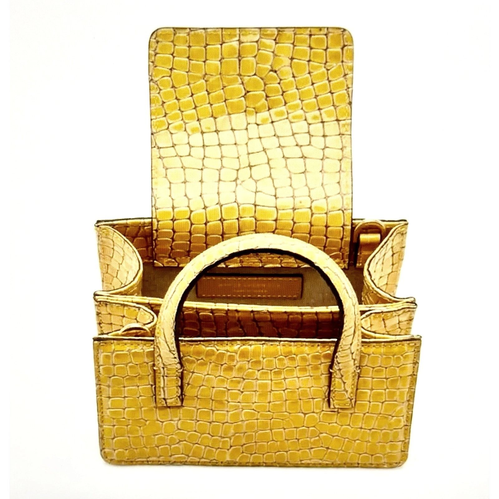 Other Marge Sherwood Croc Skin Square Top Handbag Crossbody Yellow Size ONE SIZE - 3 Thumbnail