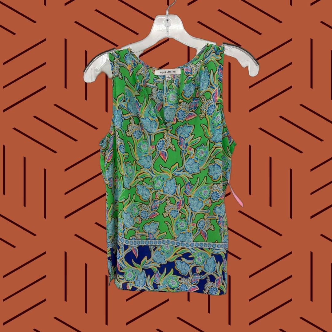 VINTAGE Rose + Olive Green Tank Top Printed Small Rose + Olive Shirt Womens Girls Mens 0