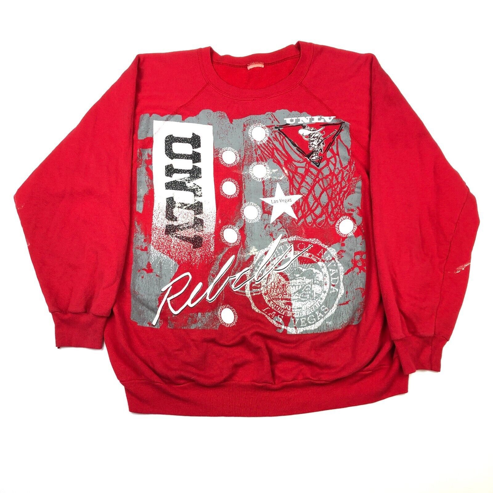 Vintage UNLV Las Vegas Rebels Stamp Logo Red Sweater Size Large L Size US L / EU 52-54 / 3 - 1 Thumbnail