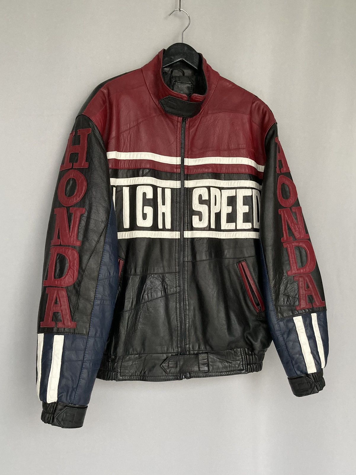 Vintage Honda Leather Racing Jacket Motorcycle Biker Boxy