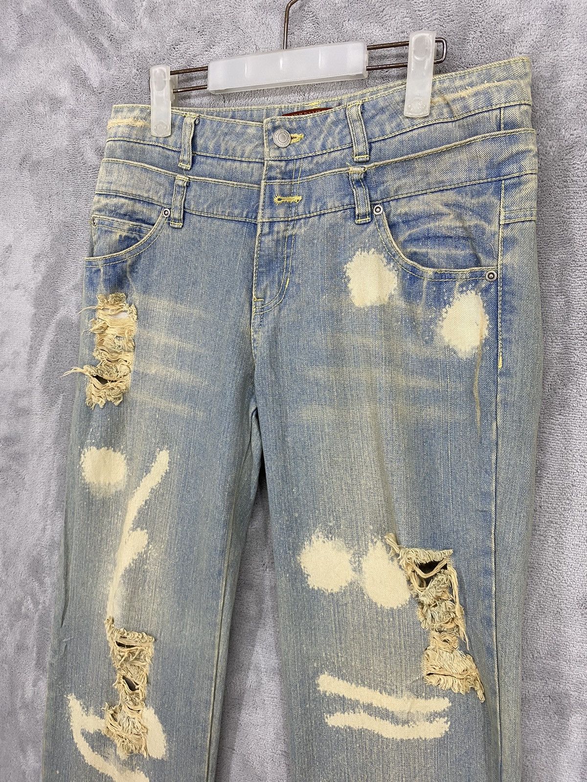Issey Miyake 🔥(391B08) SKY BOMBER DISTRESSED ACID WASH JEANS‼️ Size US 32 / EU 48 - 3 Thumbnail