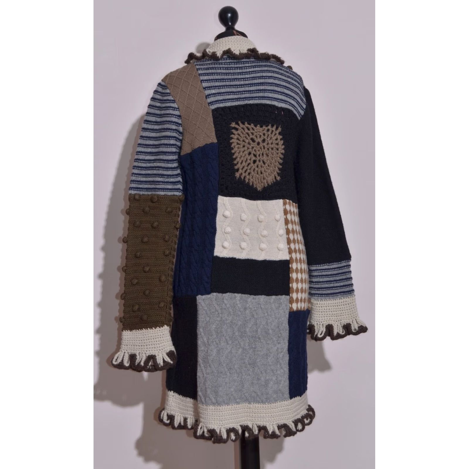 Moschino Love Moschino Patchwork Knit Cardigan Coat Crochet Trim Tie Front UK12 US8 Size XL / US 12-14 / IT 48-50 - 4 Thumbnail