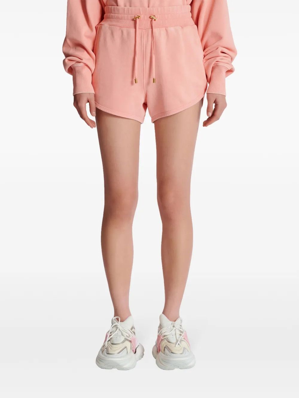 Balmain o1s1wg110725 Embroidered Logo Cotton Shorts in Salmon Pink Size 28" / US 6 / IT 42 - 3 Thumbnail