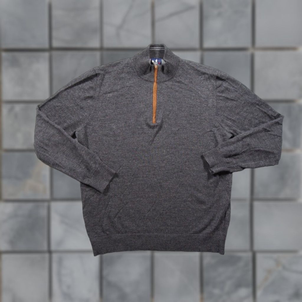 johnnie-O Johnnie O Sweater Mens Large Navy 1/4 Zip Pullover Knit Merino Wool Preppy FLAW* Size US L / EU 52-54 / 3 - 1 Thumbnail