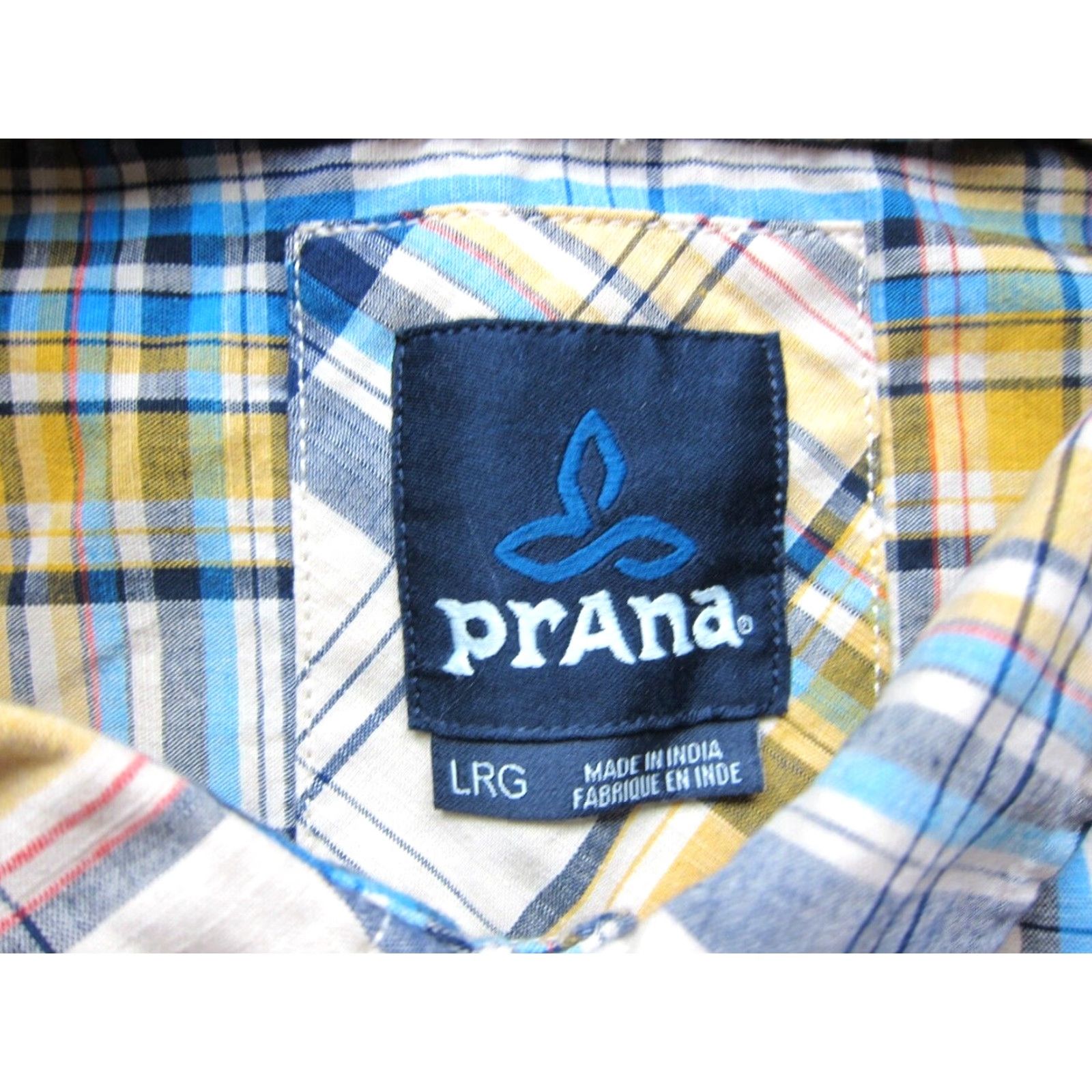 Prana VINTAGE PrAna Blue Yellow Ivory Plaid Organic Cotton Button Up Short Sleeve Shirt Men L Size US L / EU 52-54 / 3 - 3 Thumbnail