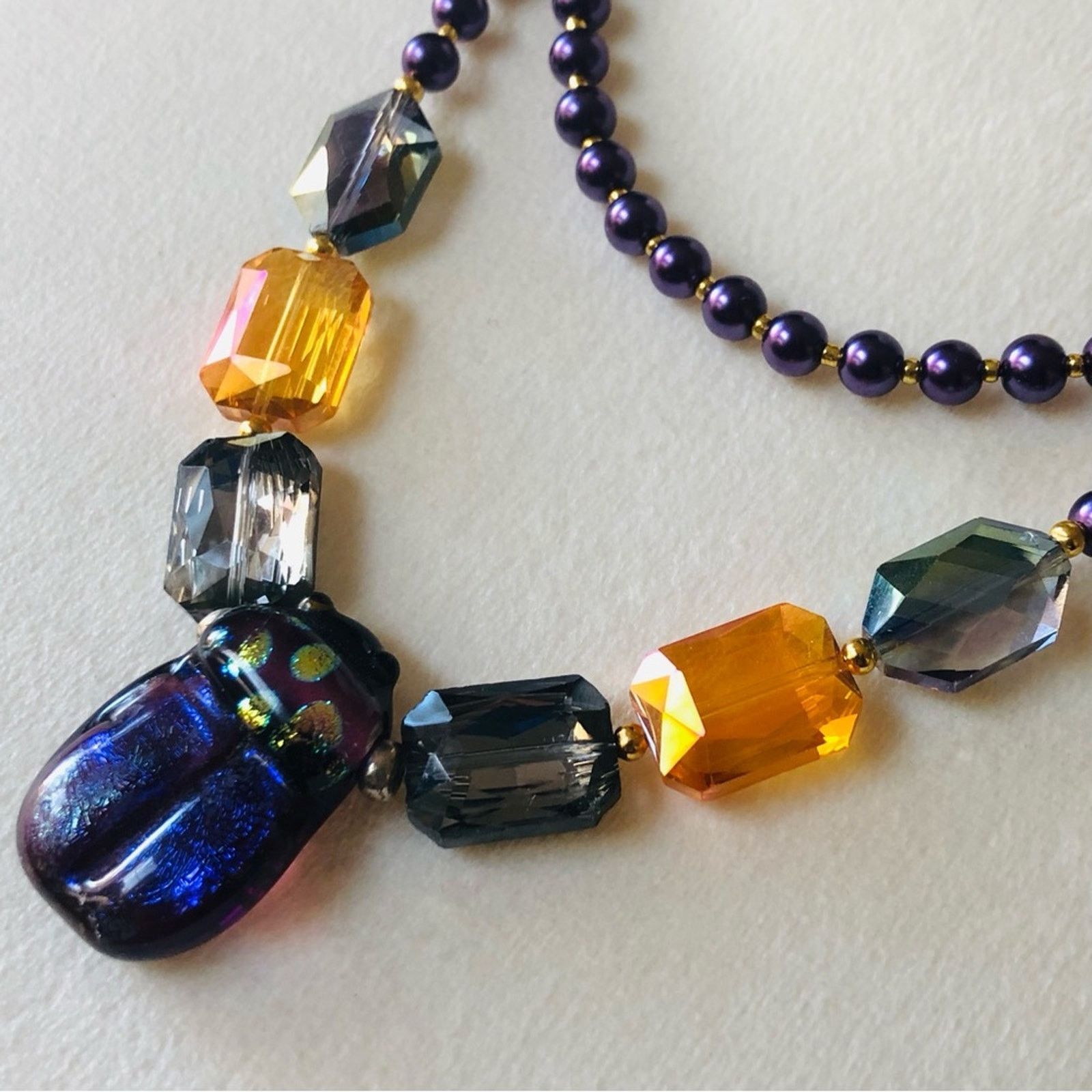 Handmade Handcrafted double strand Pearl scarab pendant necklace Size ONE SIZE - 8 Thumbnail
