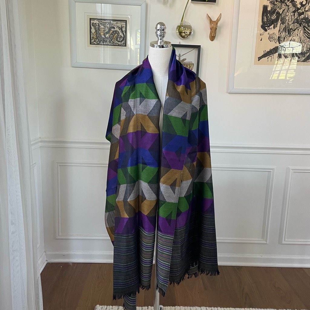 Other Girnar Shawl Scarf 100% New Wool Purple Green Grey Royal Blu Size ONE SIZE - 3 Thumbnail