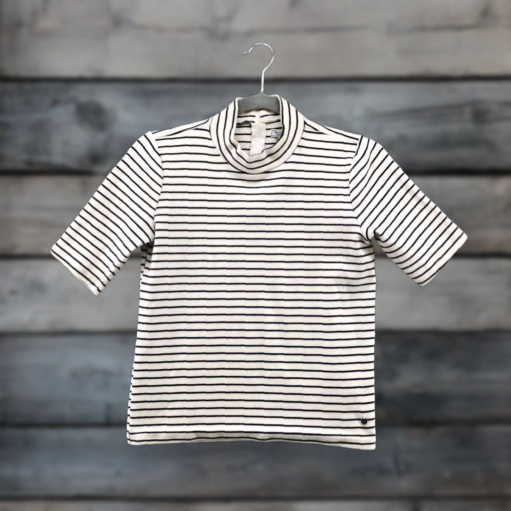 Abercrombie & Fitch VINTAGE Abercrombie & Fitch Mock Neck T Shirt Womens M Black White Striped Short Sleeve Size M / US 6-8 / IT 42-44 - 1 Thumbnail