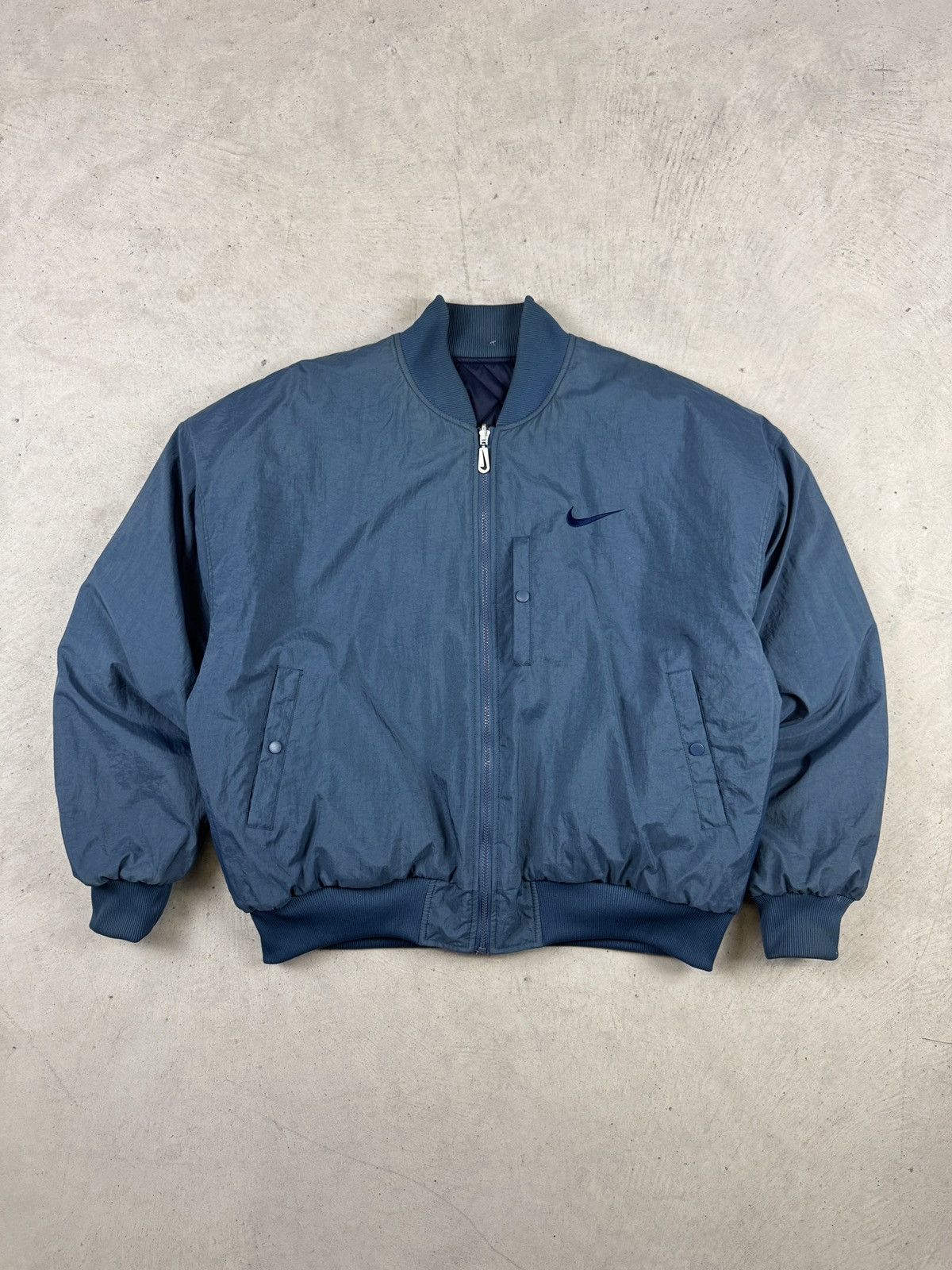 Nike × Vintage 1990’s Nike Reversible Blue Bomber Jacket Size US L / EU 52-54 / 3 - 5 Thumbnail