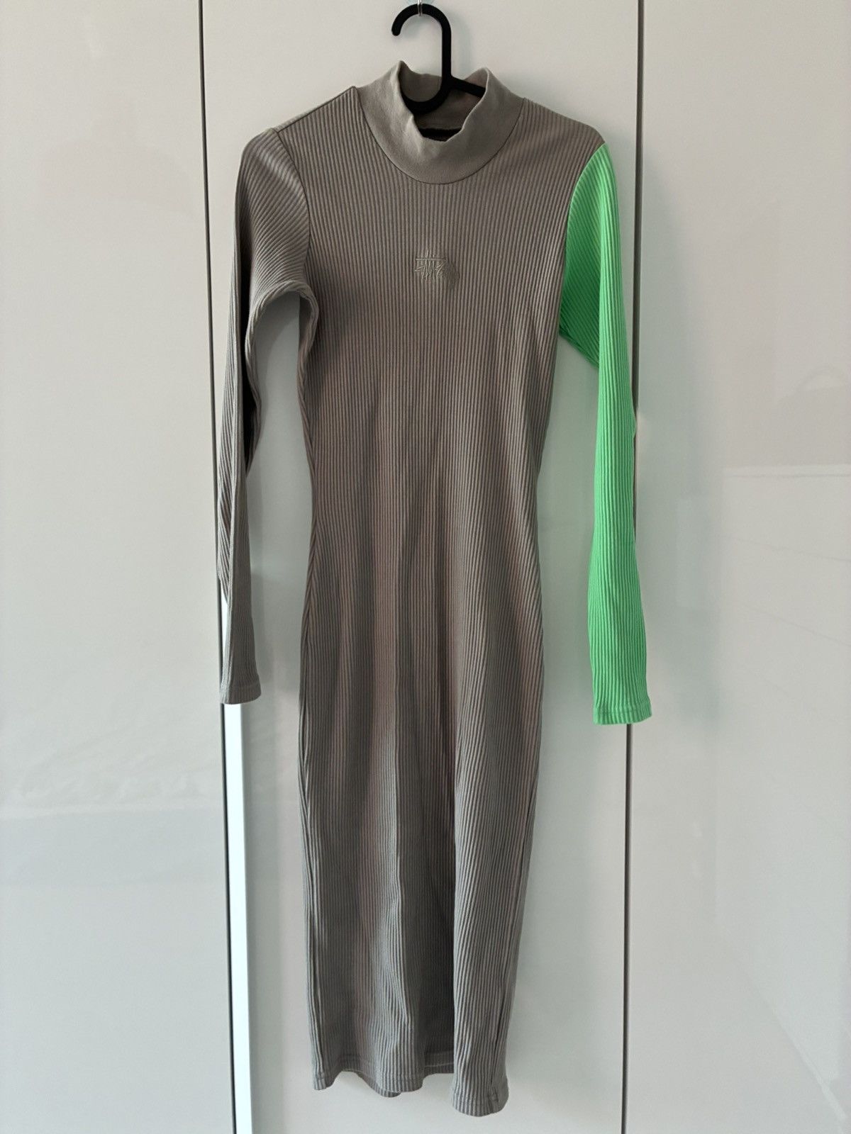 Stussy Colorblock Ribbed Midi Dress Grey&Neon Green / S