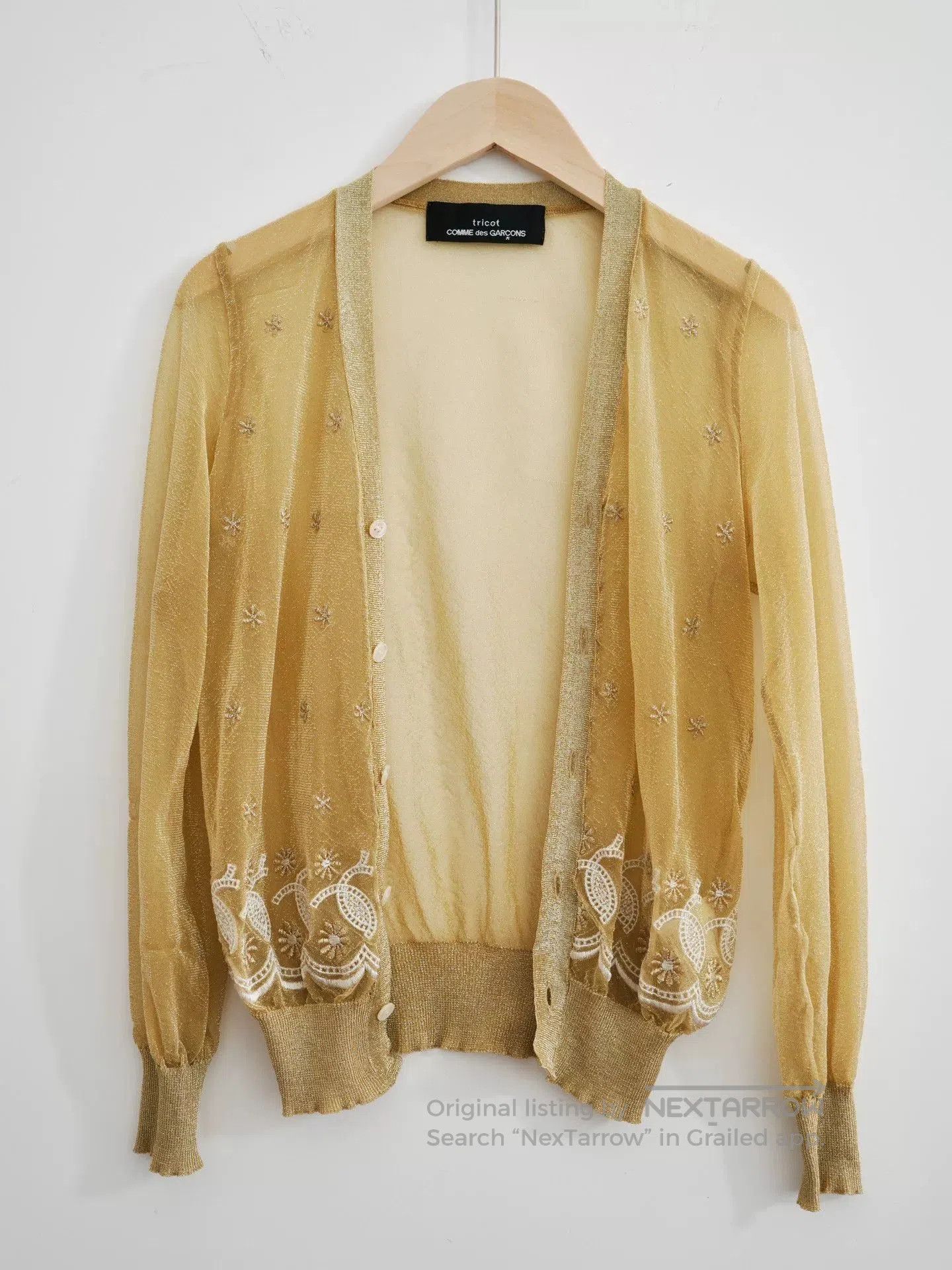 Comme des Garcons gold embroidered lightweight knit cardigan. Size XXS / US 00 / IT 34 - 2 Thumbnail