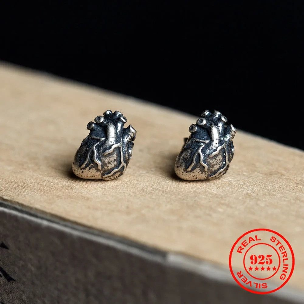 Jewelry Human Heart Stud Earrings 925 Sterling Ear Studs Charm Size ONE SIZE - 3 Thumbnail