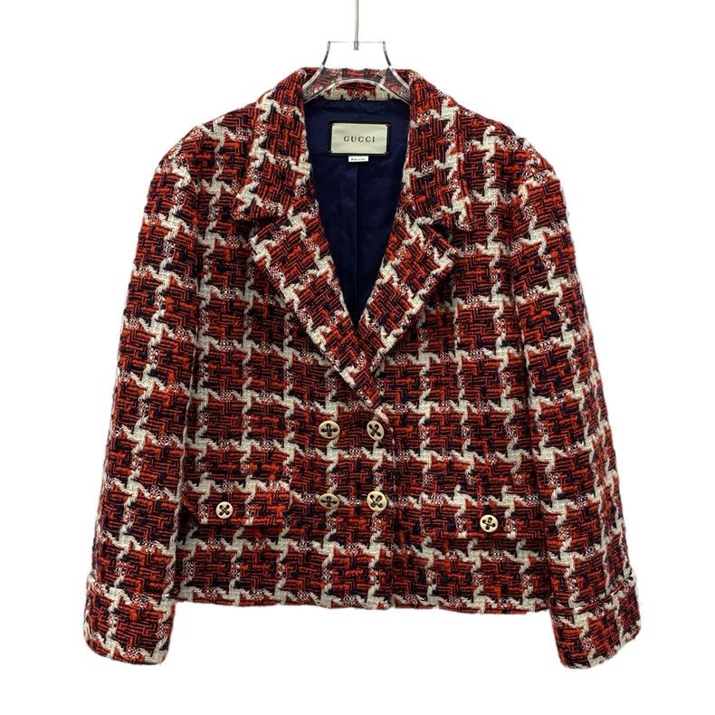 Gucci Gucci Red plaid wool lapel double-breasted woven tweed jack Size S / US 4 / IT 40 - 1 Thumbnail