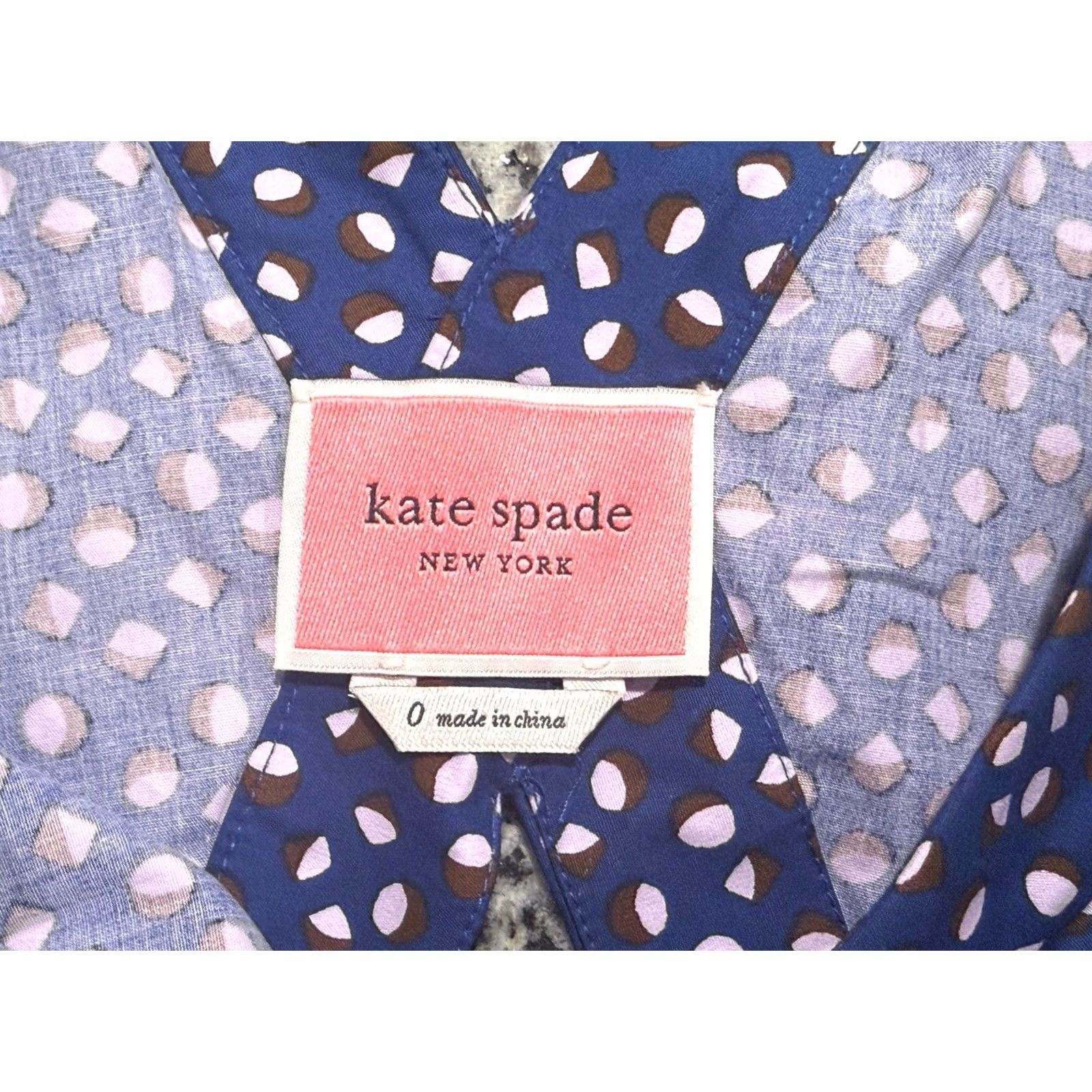 Vintage kate spade new york V Neck Geo Dot Poplin Dress Women's 0 Blue Mini Short Geometric EUC Size XS / US 0-2 / IT 36-38 - 3 Thumbnail