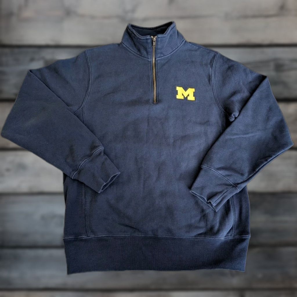 Champion VINTAGE Champion Reverse Weave 1/4 Zip Pullover Sweatshirt Michigan Wolverines Navy M Men Long Sleeve Cotton Blend Logo Size US M / EU 48-50 / 2 - 1 Thumbnail