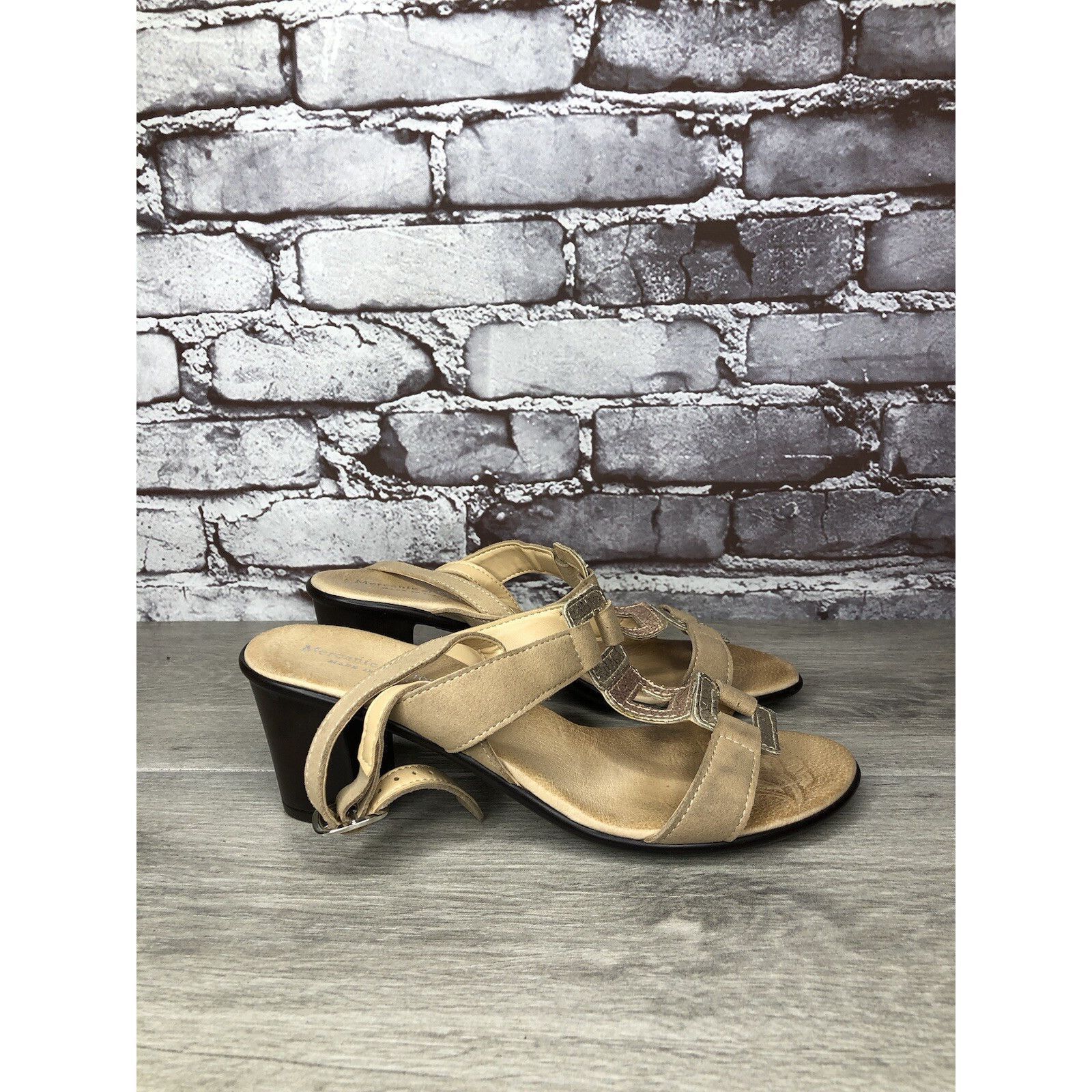 Other Mercante Di Fiori Tan Leather Ankle Strap Heel Sandals Women Size US 7.5 / IT 37.5 - 22 Thumbnail