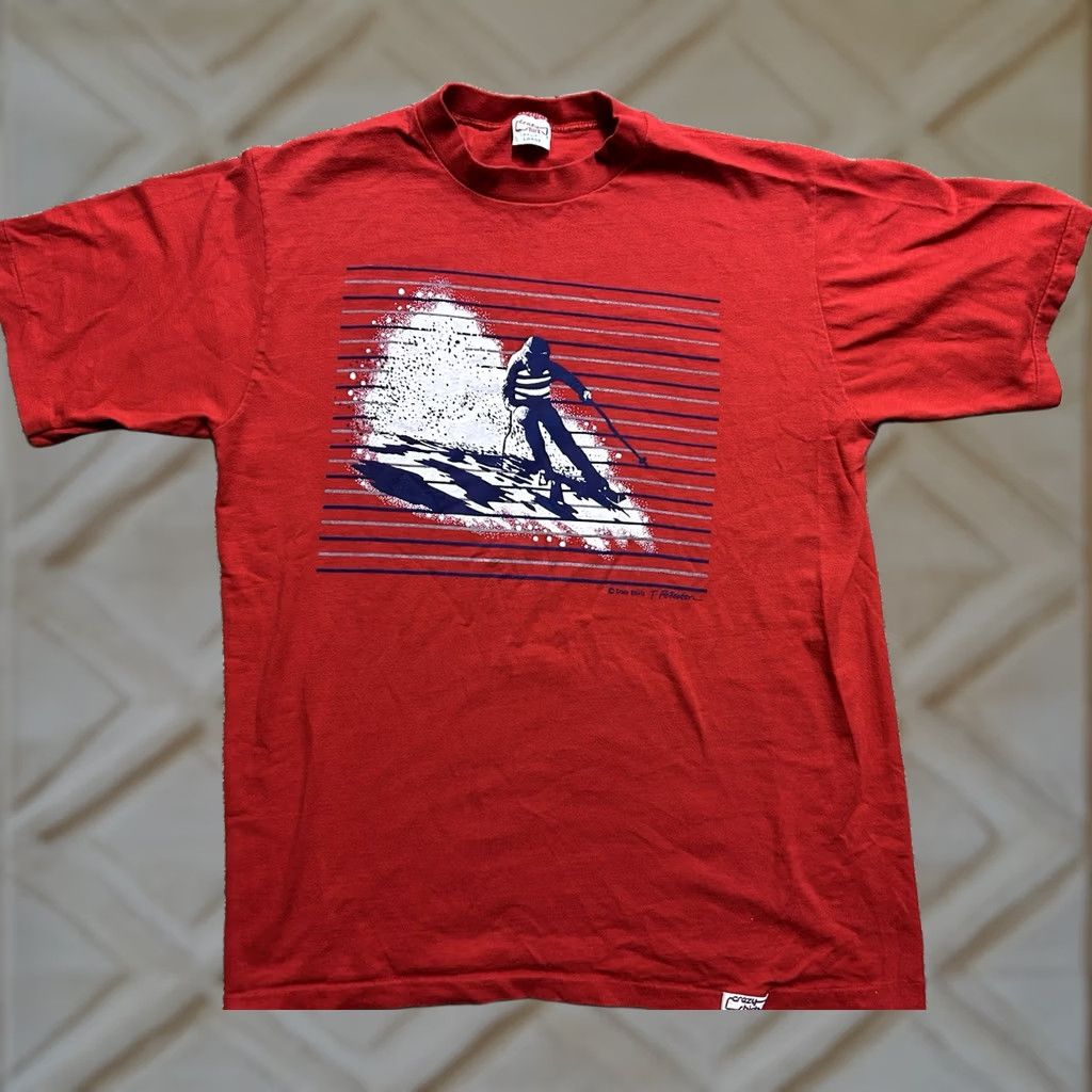 Vintage VINTAGE Crazy Shirts Hawaii downhill skier T-Shirt Men L Red Short Sleeve Cotton 90s USA Ski Mens Size US L / EU 52-54 / 3 - 1 Thumbnail