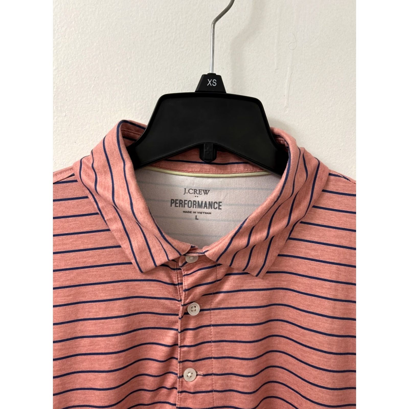 J.Crew J.CREW Performance Shirt Polo Mens Large Pink Blue Striped Short Sleeve, Wool? Size US L / EU 52-54 / 3 - 4 Thumbnail