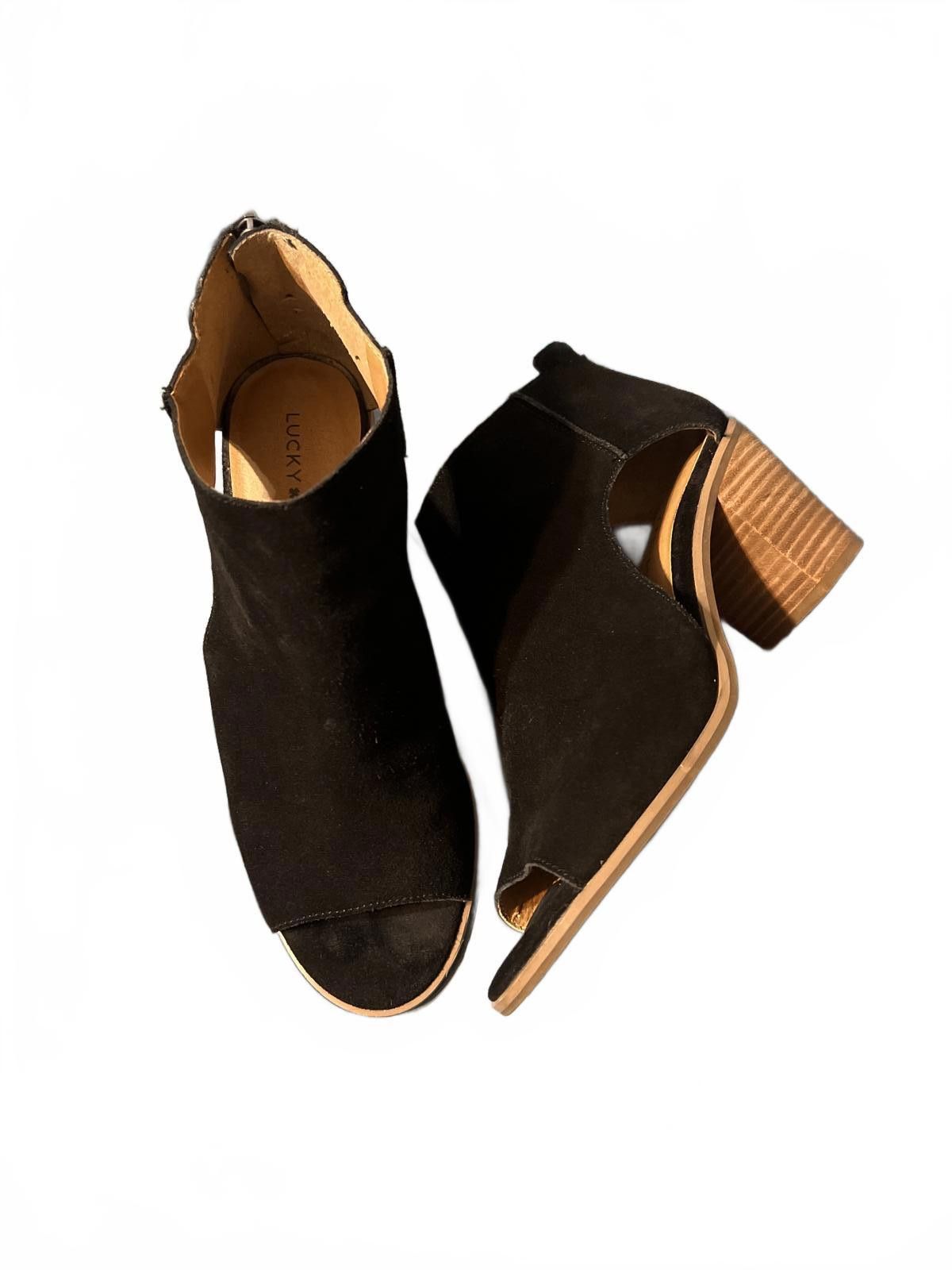 Lucky Brand Lucky Brand Black Suede Peep Toe Ankle Boots Block Heel 8.5 Size US 8.5 / IT 38.5 - 3 Thumbnail