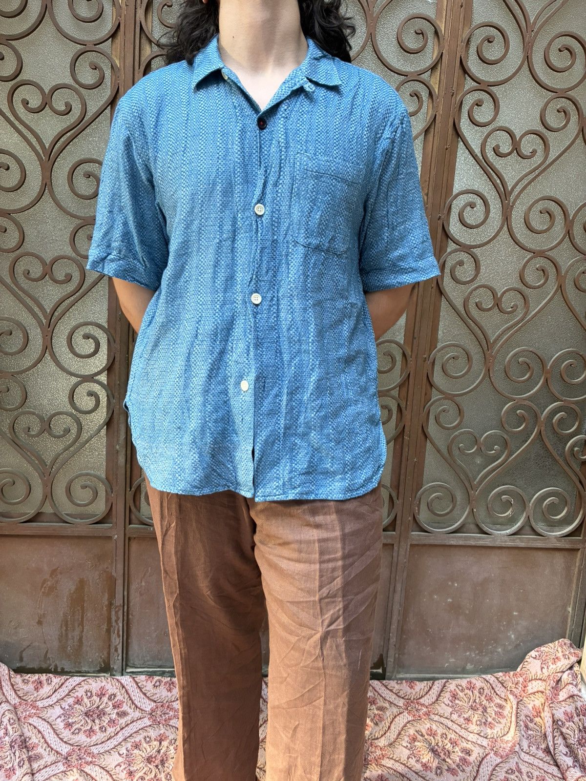 Kardo KARDO HAND WOVEN TEXTURED FABRIC HANDMADE SS SUMMER SHIRT Size US L / EU 52-54 / 3 - 5 Thumbnail