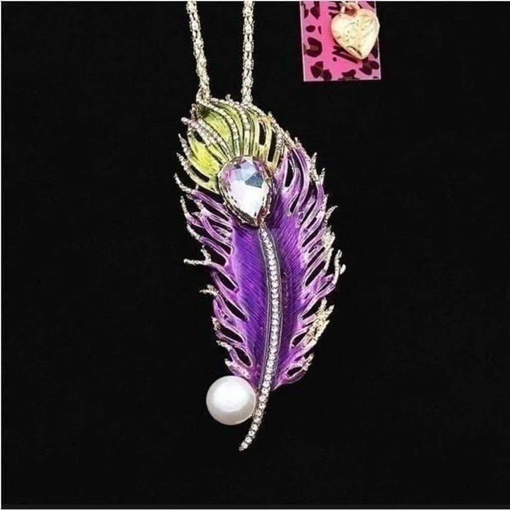 Betsey Johnson Betsey Johnson Enamel Crystal Peacock Feather necklace Size ONE SIZE - 1 Thumbnail