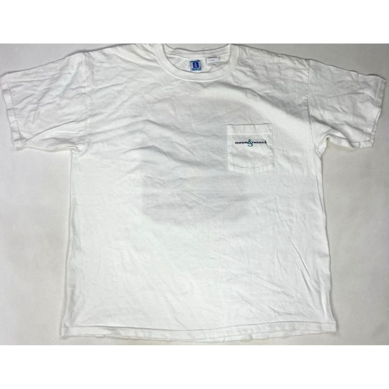 Vintage Hook & Tackle Get Hooked Graphic Pocket T-shirt Men XXL White Pirate Skull Shirt Size US XXL / EU 58 / 5 - 3 Thumbnail